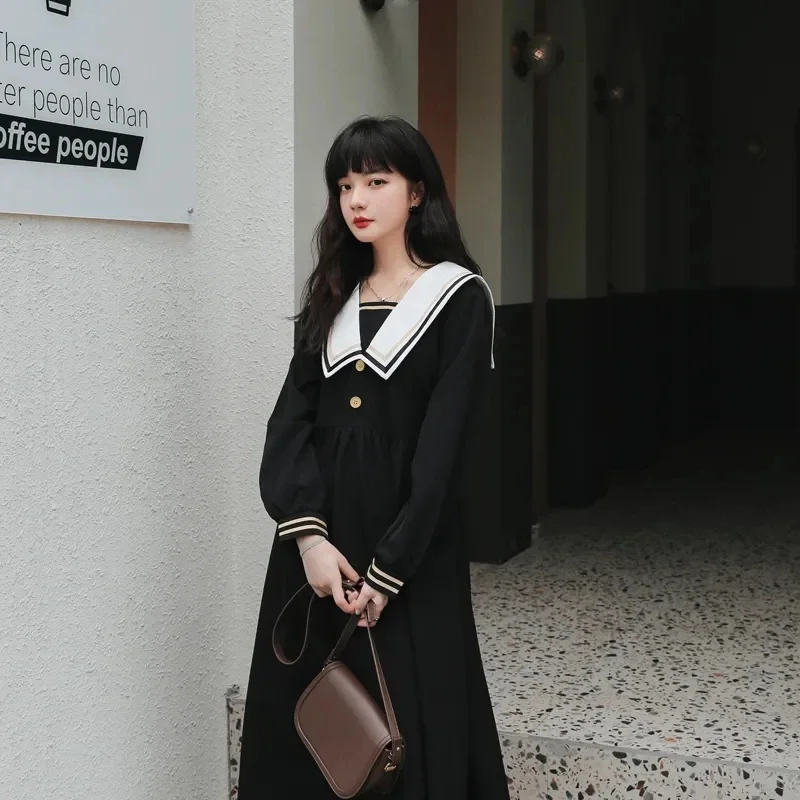

NONSAR College Style JK Uniform Long Dress Female Autumn Sweet Waist Japanese Temperament Student Dress
