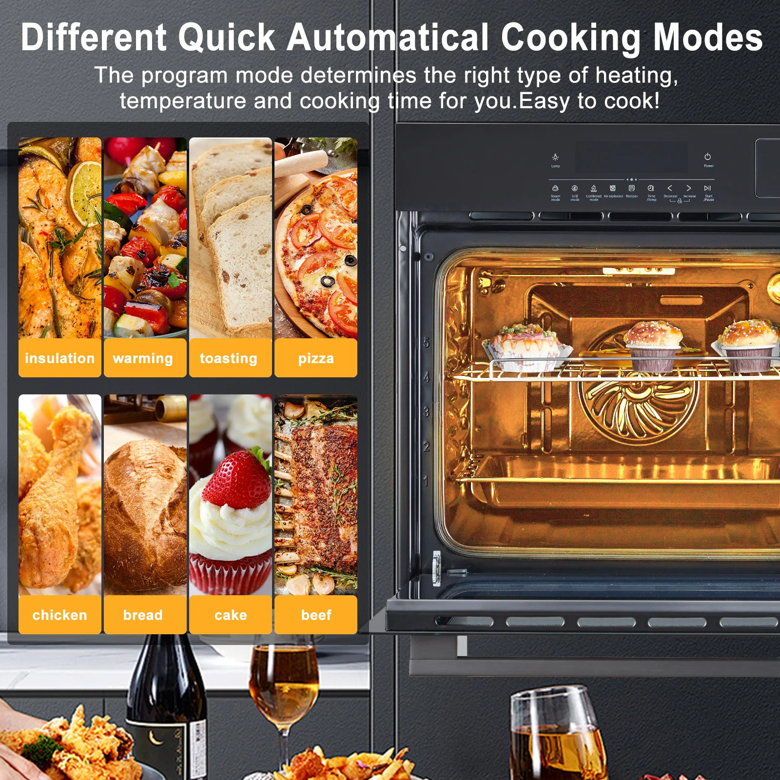 24" Electric Single Wall Oven, 2.5Cu.ft with 8 Baking Modes, 70L Electric Convection Oven, with Air Frying Function, 3000w