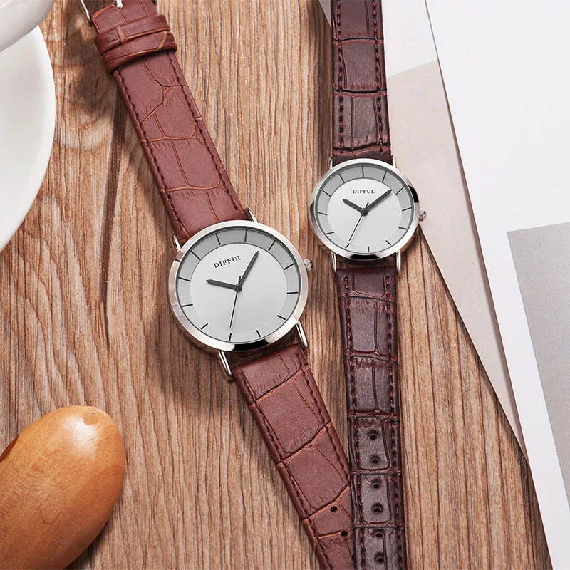 Minimalist quartz faux leather couple watch, fashionable men's and women's retro belt quartz watch