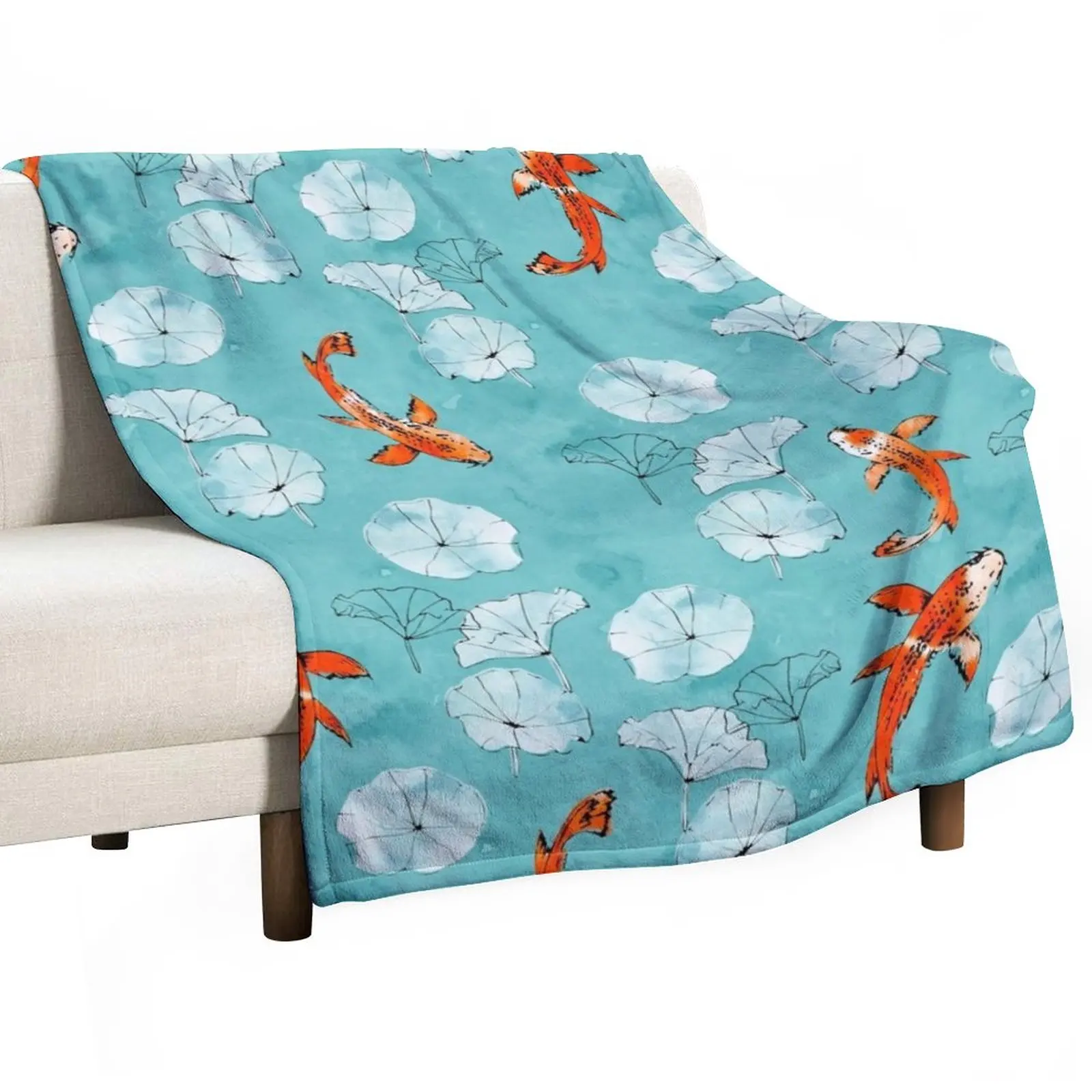 

Waterlily koi in turquoise Throw Blanket Giant Sofa Blanket For Sofa Thin Soft Plush Plaid Winter bed blankets