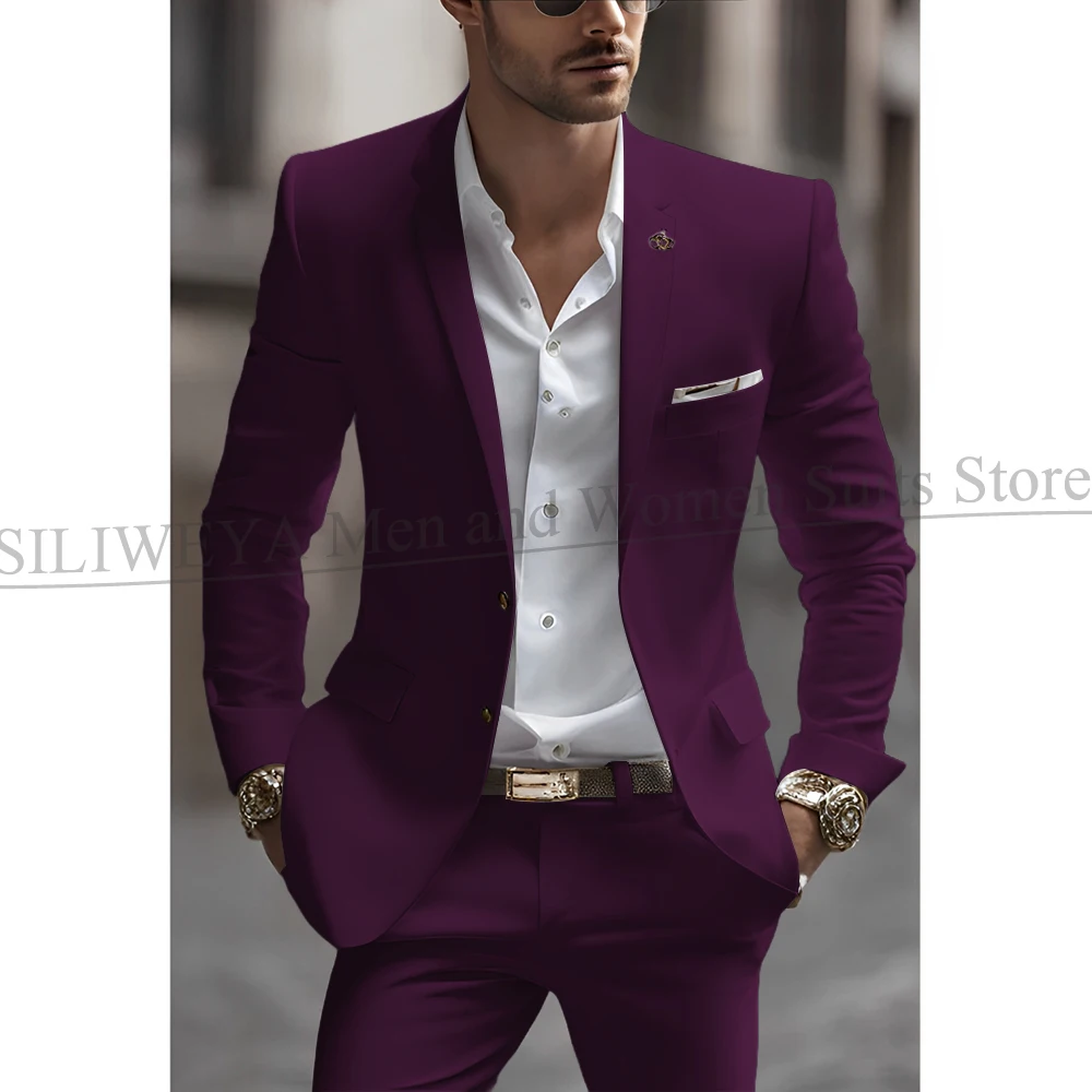 Summer Men Suits Two Piece Fashion Notch Lapel Single Breasted Suit Slim Fit Elegant Smart Casual Groom Wedding Tuxedo