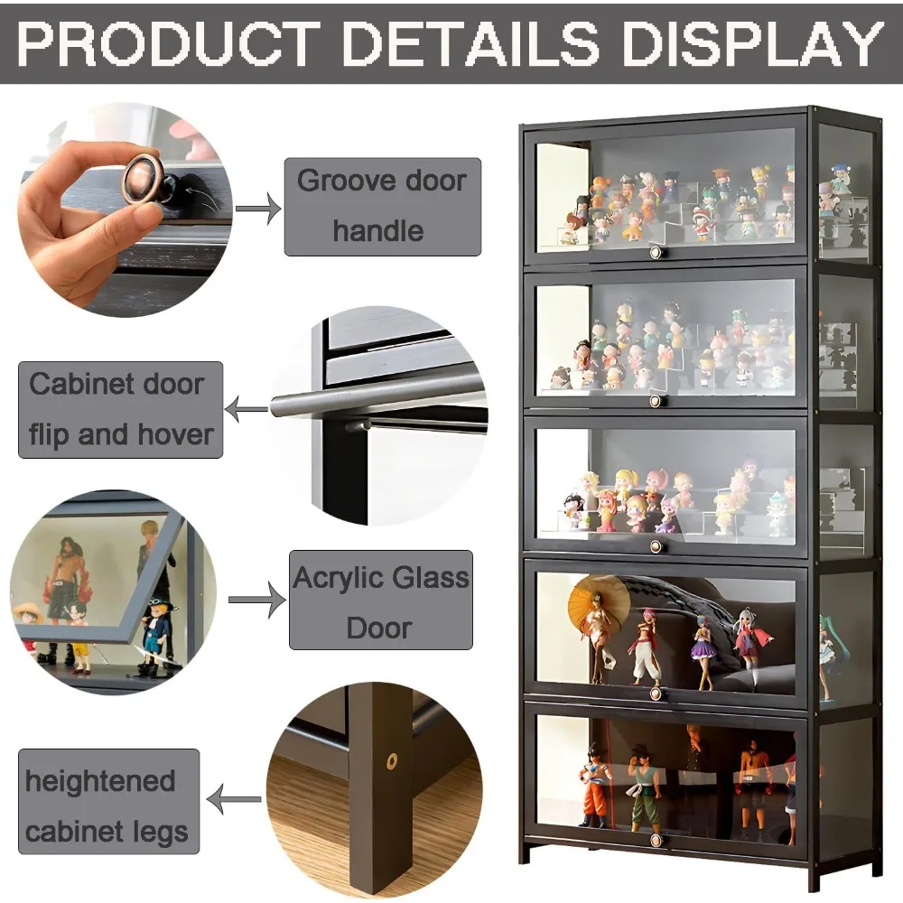 "5-tier acrylic door curio cabinet for collectible figures and toy display organizer rack"