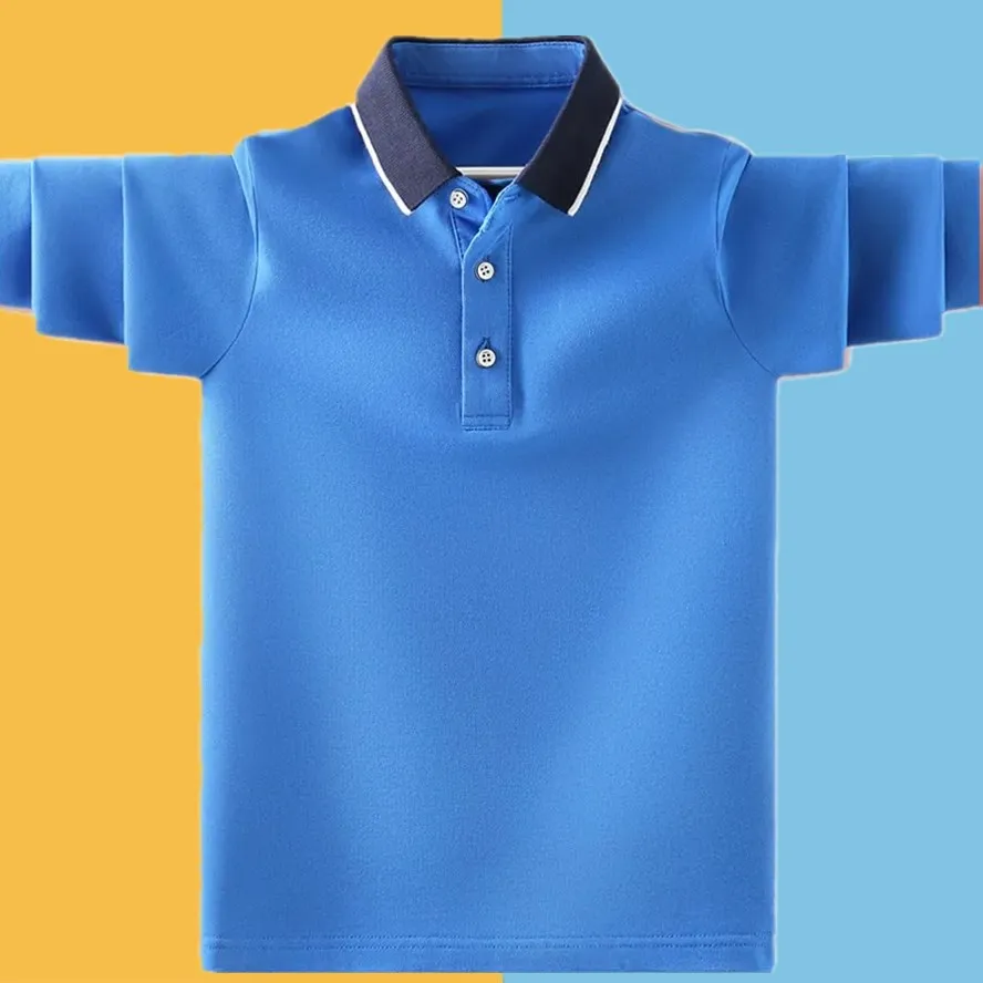 Kids School Uniform Polo Shirt Spring Autumn Children's Casual Turn Collar Long Sleeve Tops For Teenager Boys 4-15 Years Clothes