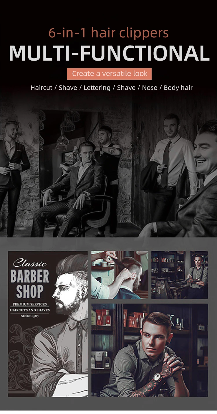 Description Picture 3 of itemKIKIDO 6 in 1 Rechargeable Hair Trimmer Waterproof Hair Clipper Electric Shaver Beard Trimmer Mens Styling Tools Shaving Machine