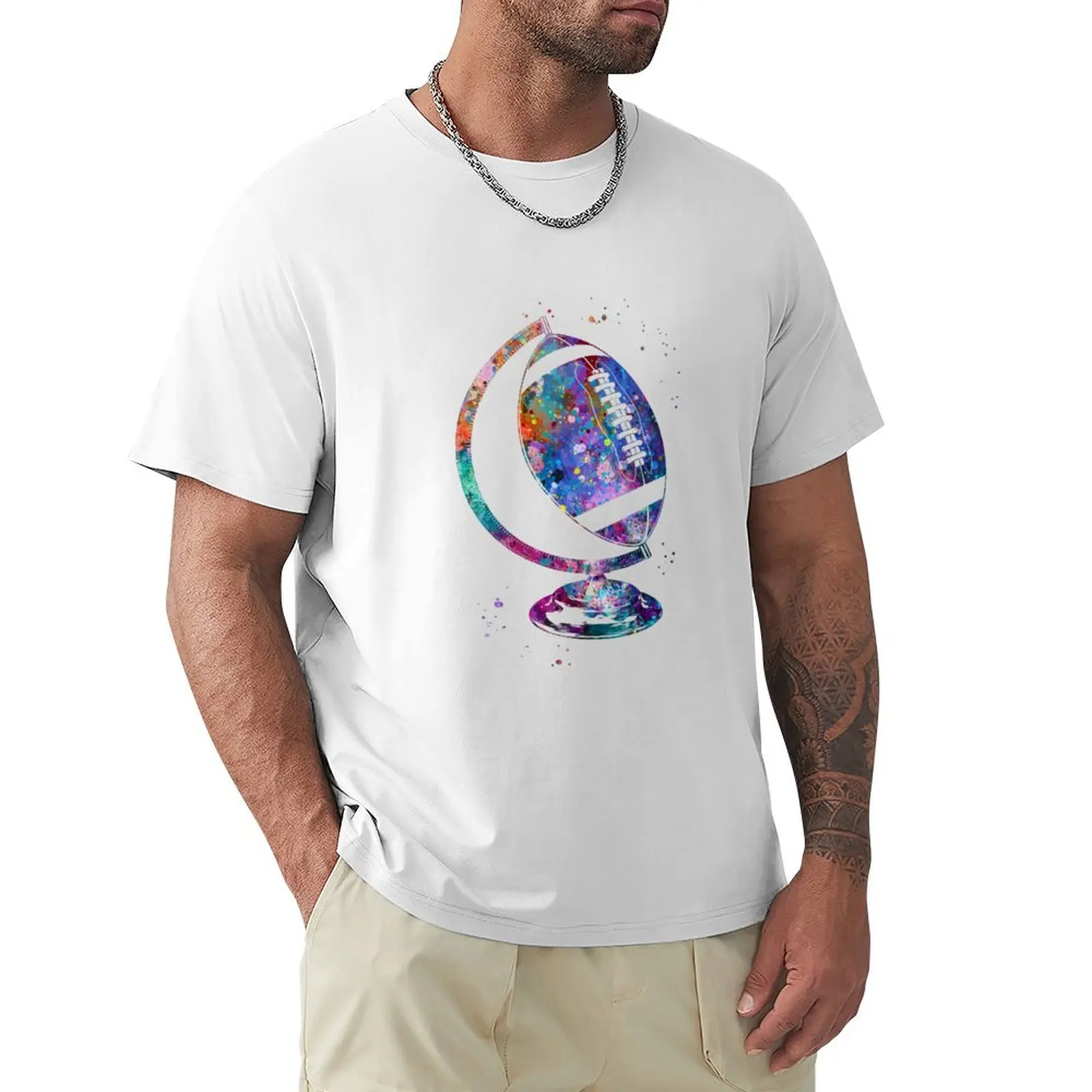 

American Football Globe T-Shirt quick-drying Short sleeve tee plain blacks men workout shirt