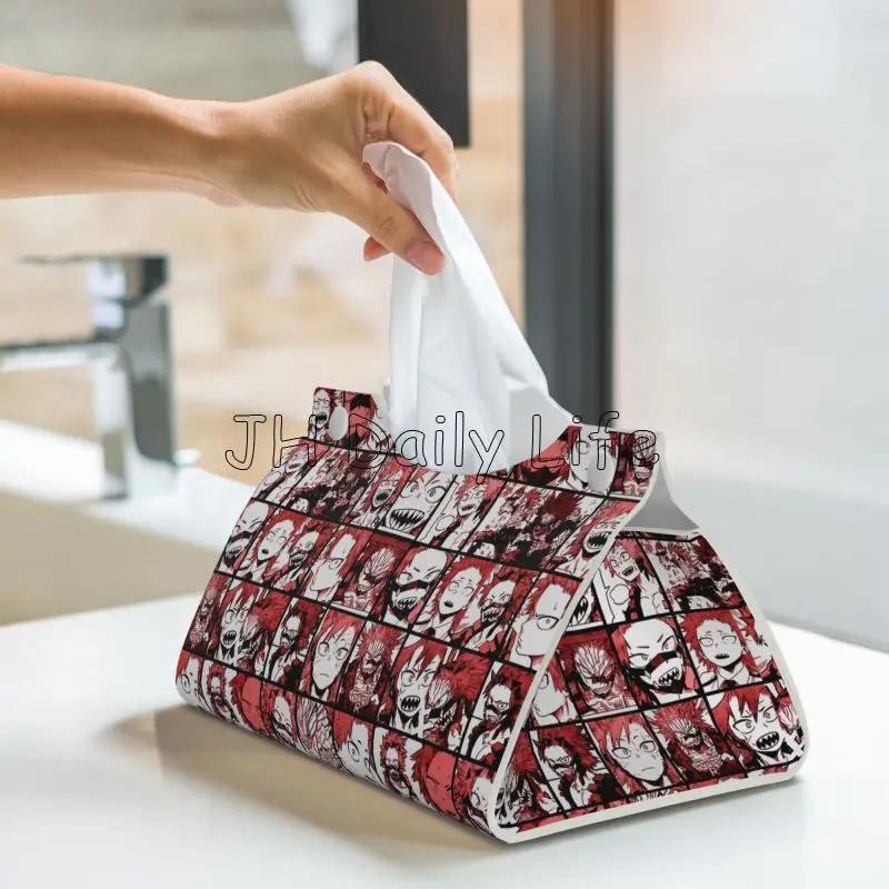 My Hero Academia Collage Facial Tissue Box Cover Rectangular Waterproof PU Leather Tissue Holder for Bathroom Home Office Car 5