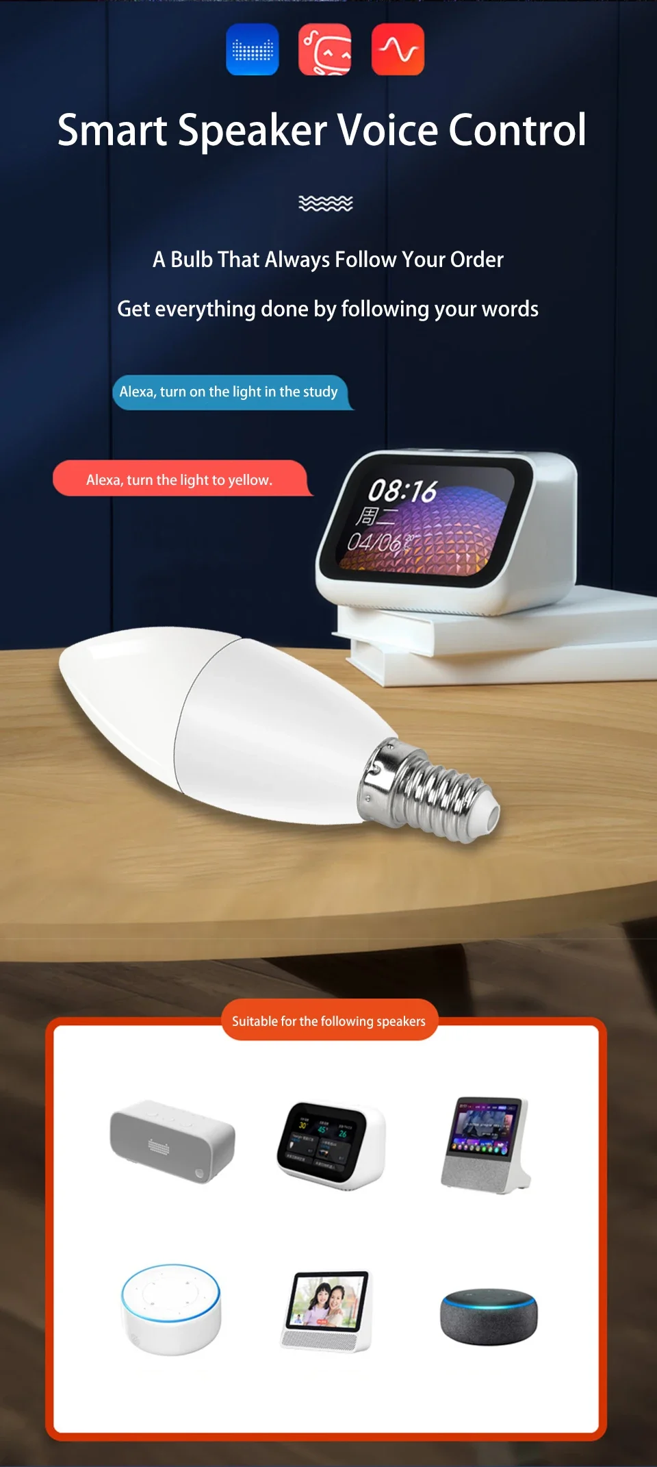 Description Picture 6 of itemTuya Smart WiFi LED Bulb E14 Candel Light 220V 5W 7W 9W Dimmable RGB Lamp Smart Life APP Voice Control Alexa Google Assistant