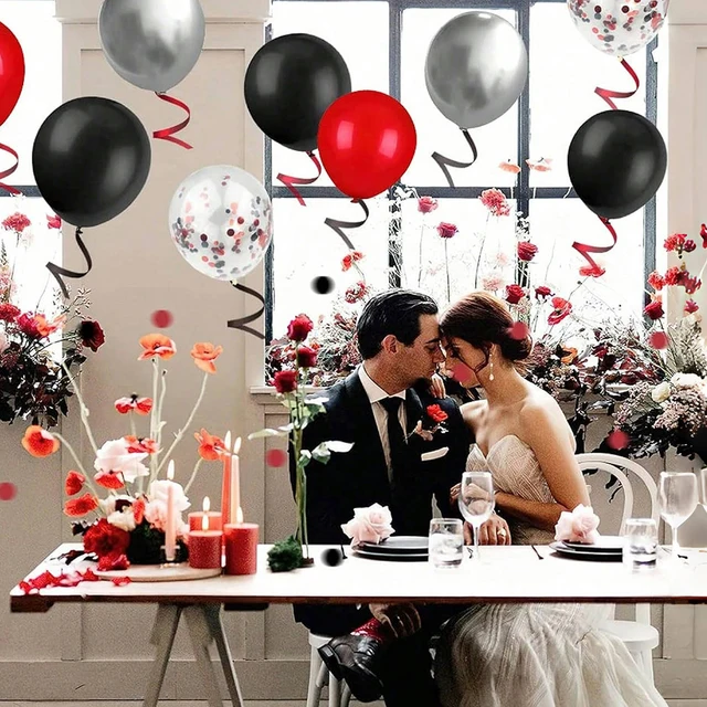 20/40 pièces ballons de couleurs mélangées noir et rouge ballons confettis de 12 pouces, ensemble de ballons de décoration de mariage et d'anniversaire, anniversaire D 2