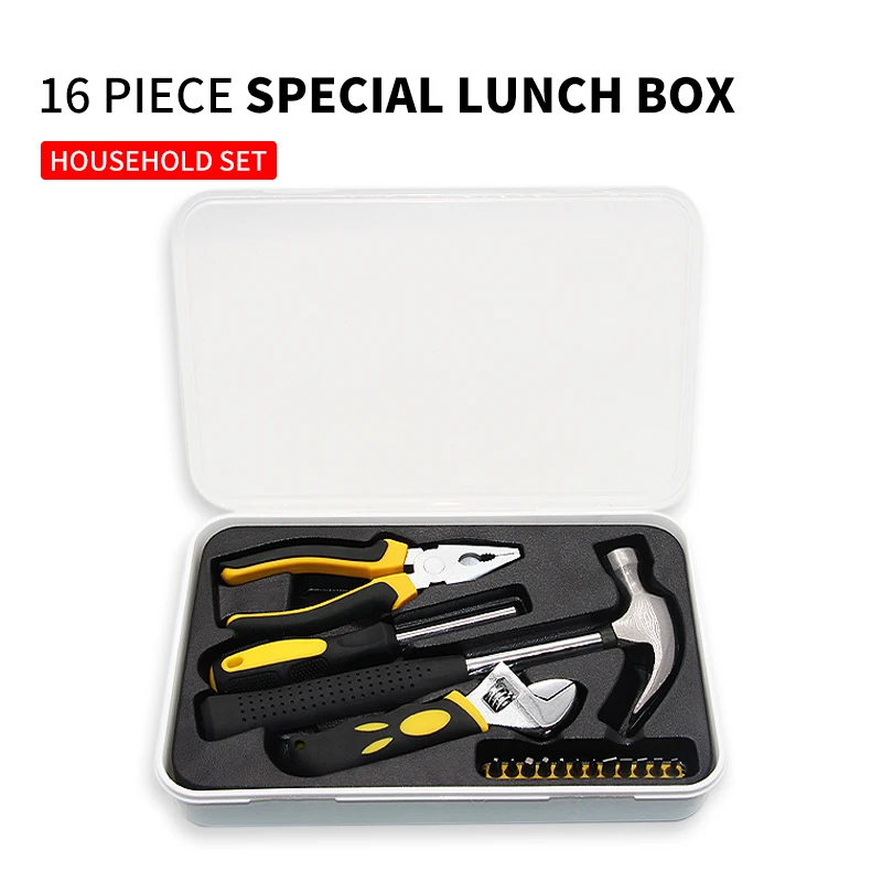 

16Pcs Household Tool Box Pliers Wrench Hammer Extension Bar Multi-purpose Tool Kits