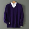 Winter New Long Sleeve High-End Jumpers Tops 100% Pure Mink Cashmere Sweater Men's V-Neck Pullovers Knit Large Size Mink Sweater 3