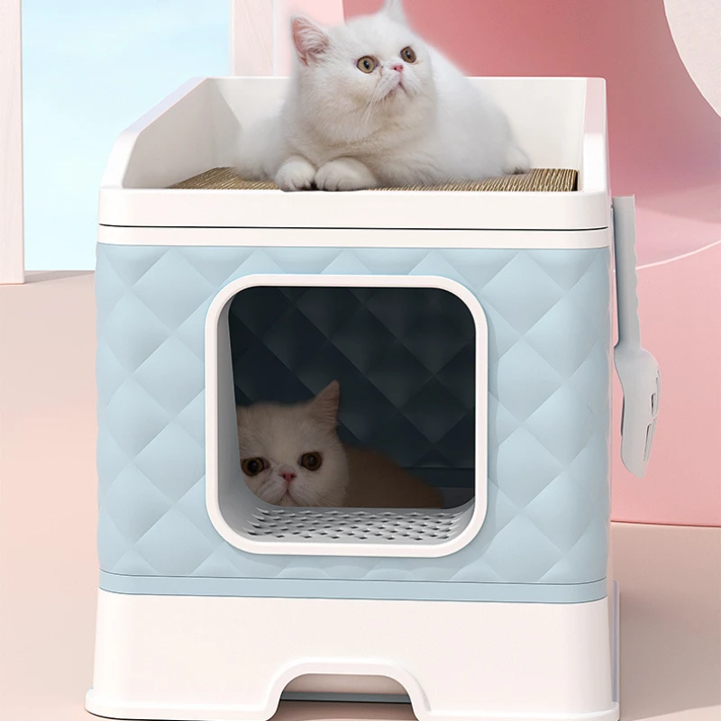 

Fully Enclosed Collapsible Large Cat Litter Box Top Litter Board Isolation Odor Toilet Open The Drawer for Easy Sand Change Feet
