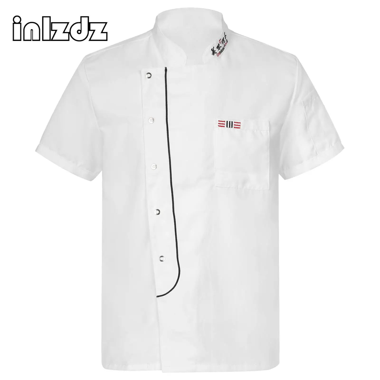 

Kitchen Restaurant Chef Jackets Short Sleeve Stand-up Collar Chef CoatCooks Uniform with Pockets for Hotel Bakery Mens Womens