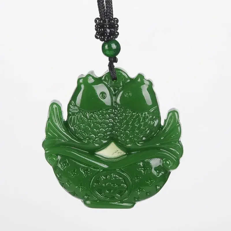 Pendant necklace Natural green jade carp pendant necklace Chinese jadeite Hand-carved charm Jewelry Fashion amulet Gifts For women men