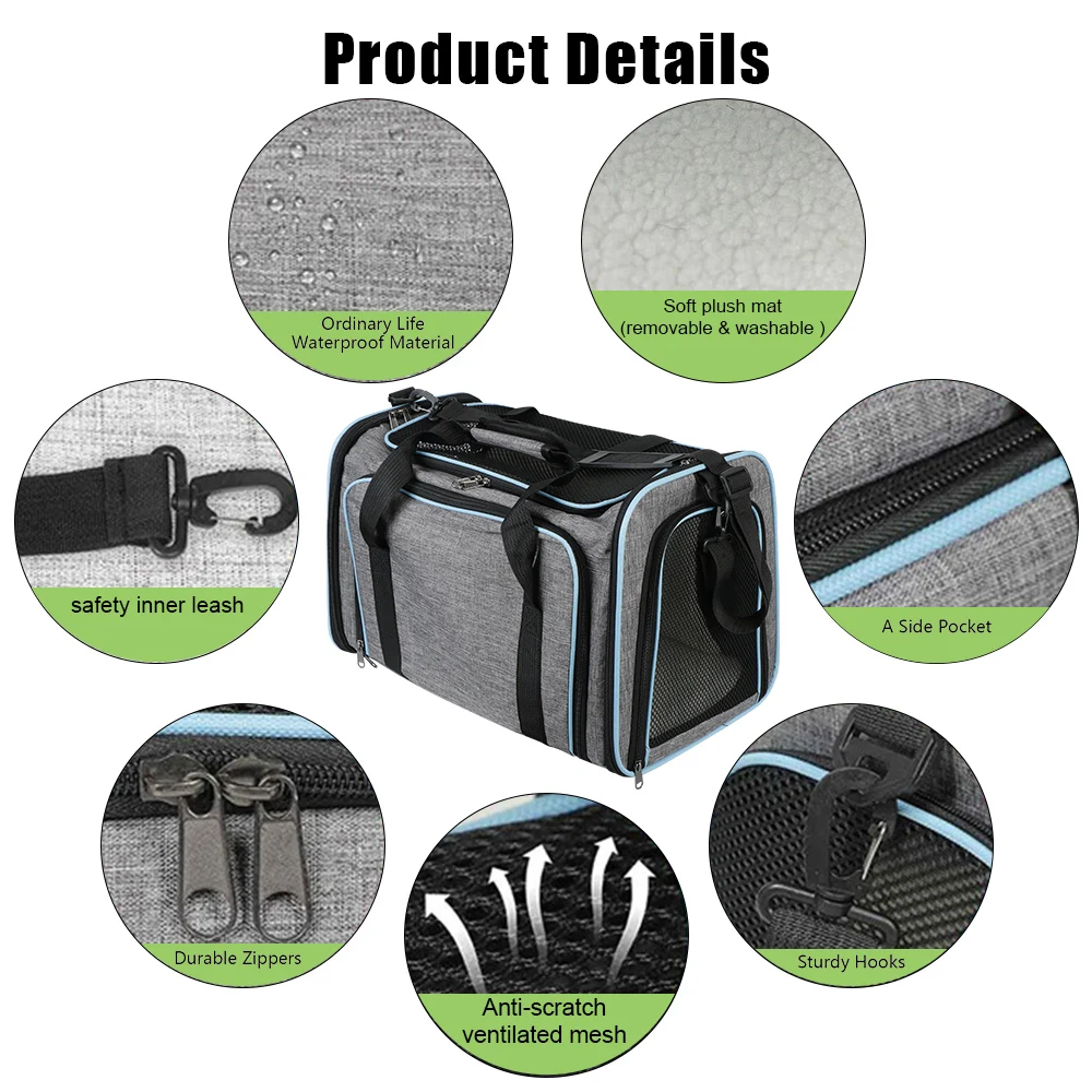 Portable Pet Carrier Bag Dogs Cats Ventilate Transport Bag Expandable Foldable Cat Travel Breathable Pet Supplies