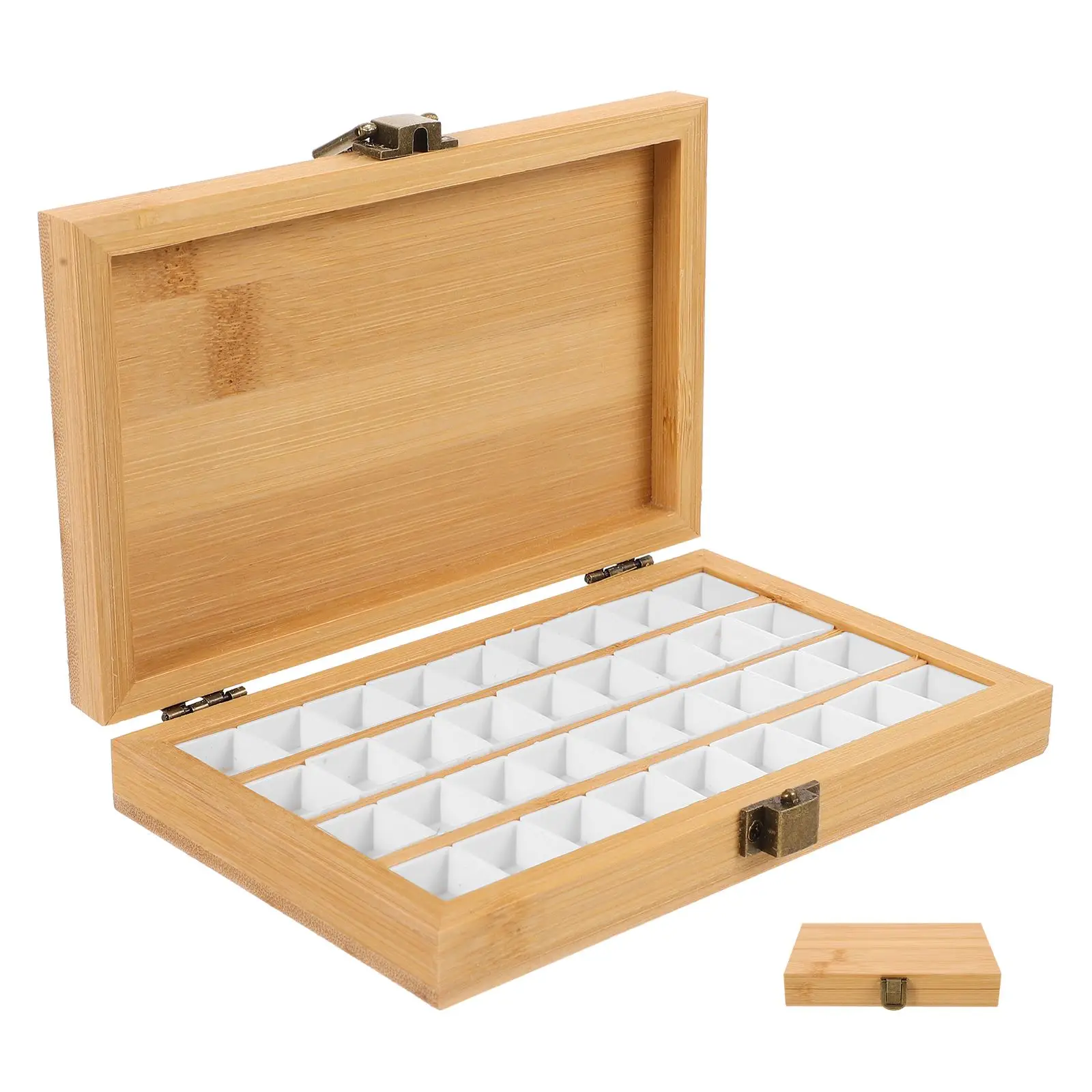 Bamboo Watercolor Paint Box Empty Box 36 Grid Outdoor Portable Color Solid Paint Nail Polish Color Palette paint tray color palette watercolor palette