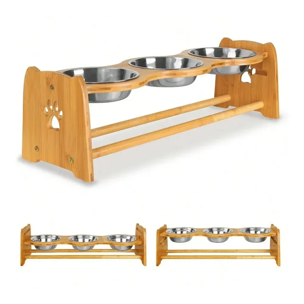 Adjustable Bamboo Raised Dog Bowl Set – Food & Water Stand 1