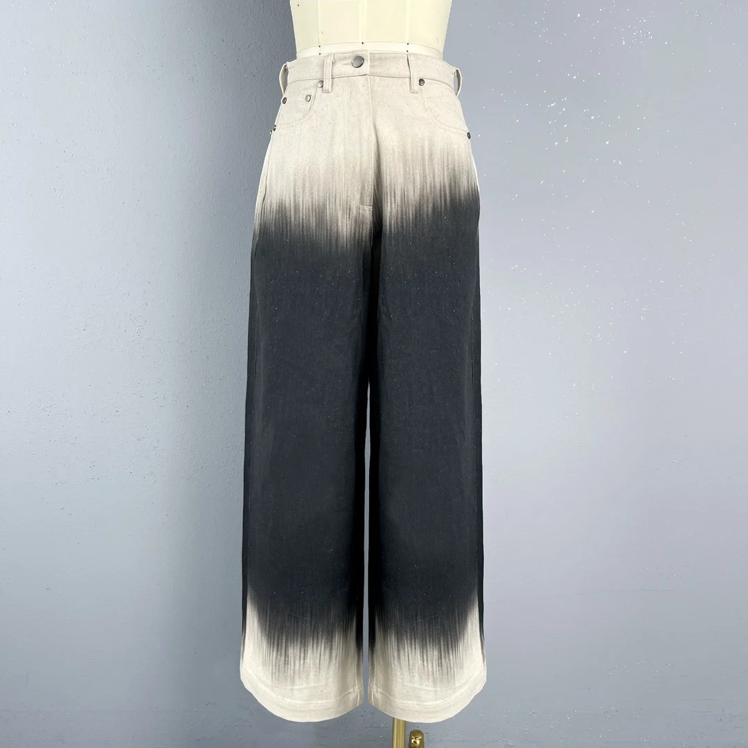 

2024 Women's Clothing Tie-dye color-blocked high-waisted straight pants Spring Summer New No.43