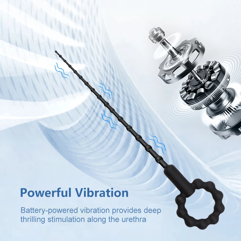 Silicone vibrating urethral sound electric prostate massager toy soft flexible beaded design
