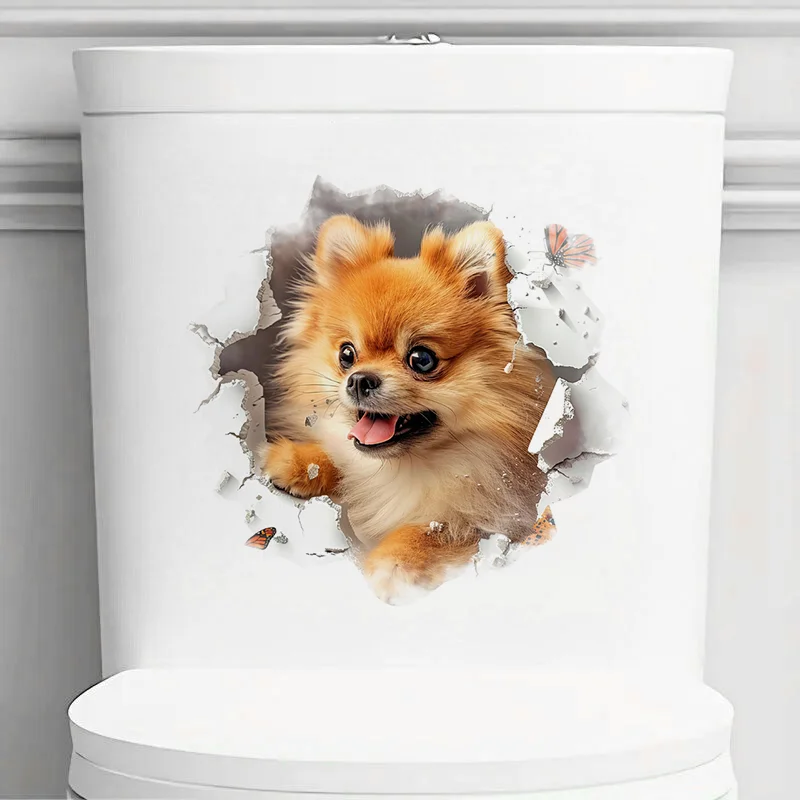 T2263# Pomeranian Toilet Stickers Decoration for Living Room, Wall, Bedroom, and Home Decor Car Decals Self-Adhesive