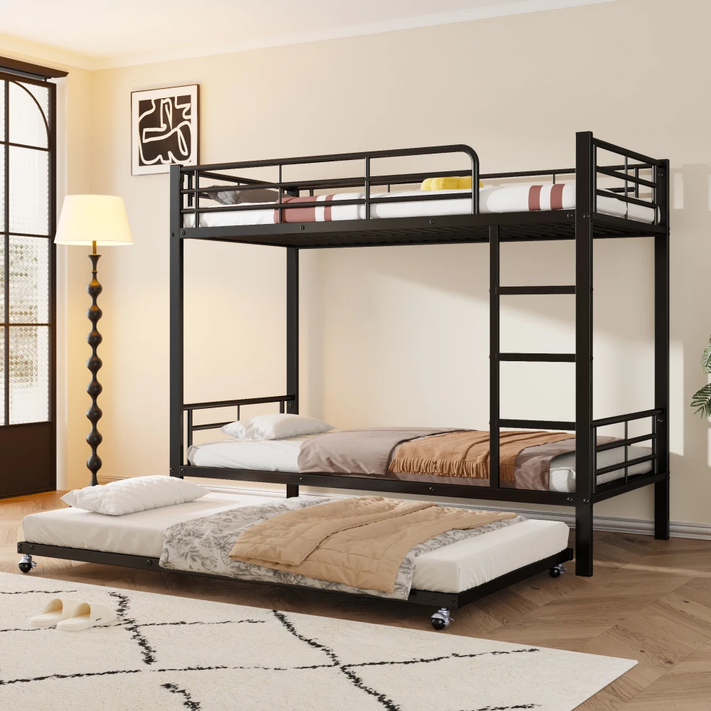 90x200cm&90x190cm Etagenbett aus Eisen, mit ausziehbarem Bett, vierseitige Gitter auf dem oberen Bett, Schwarz und Weiß, für Kinder und Jugendliche – Detail 1