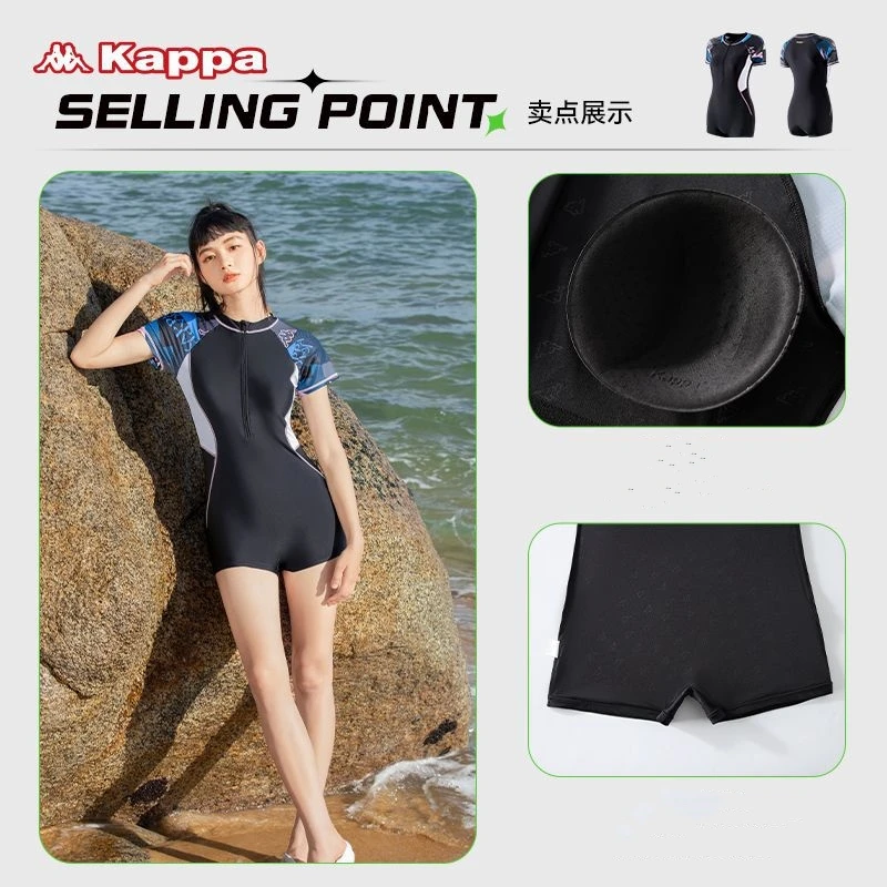 Women One Piece Short Sleeve WaterProof Beach Surfing Push Up SwimWear Female Front Zipper Quick-Dry Bathing Paded SwimSuit