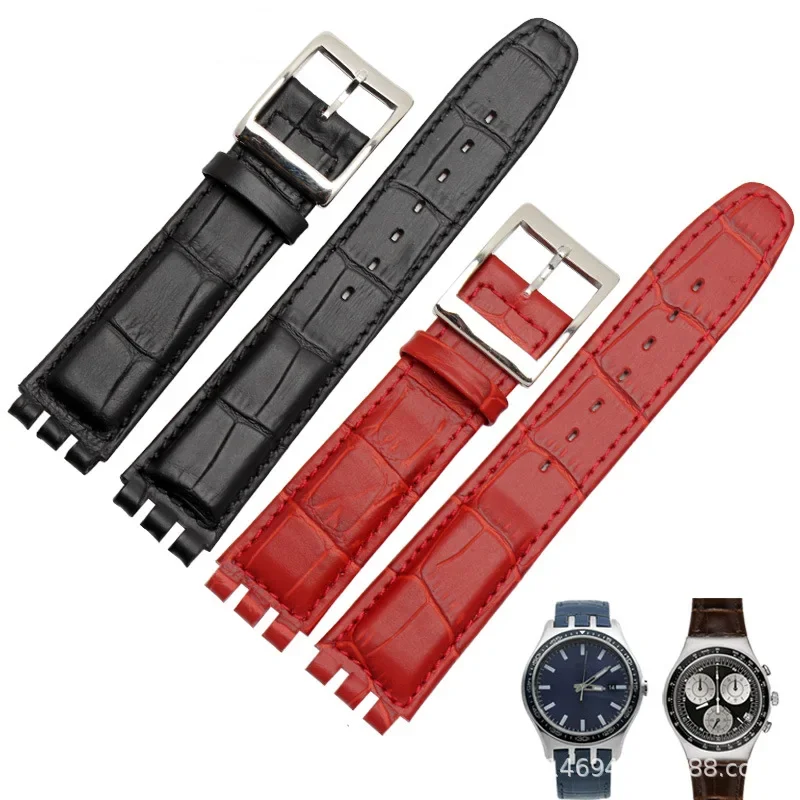 Bracciale In Vera Pelle Per Cinturino Orologio Swatch 17Mm 19Mm Cinturino Da Polso Blu Rosso Nero Cinturini Donna Uomo Accessori Per Cintura Orologio