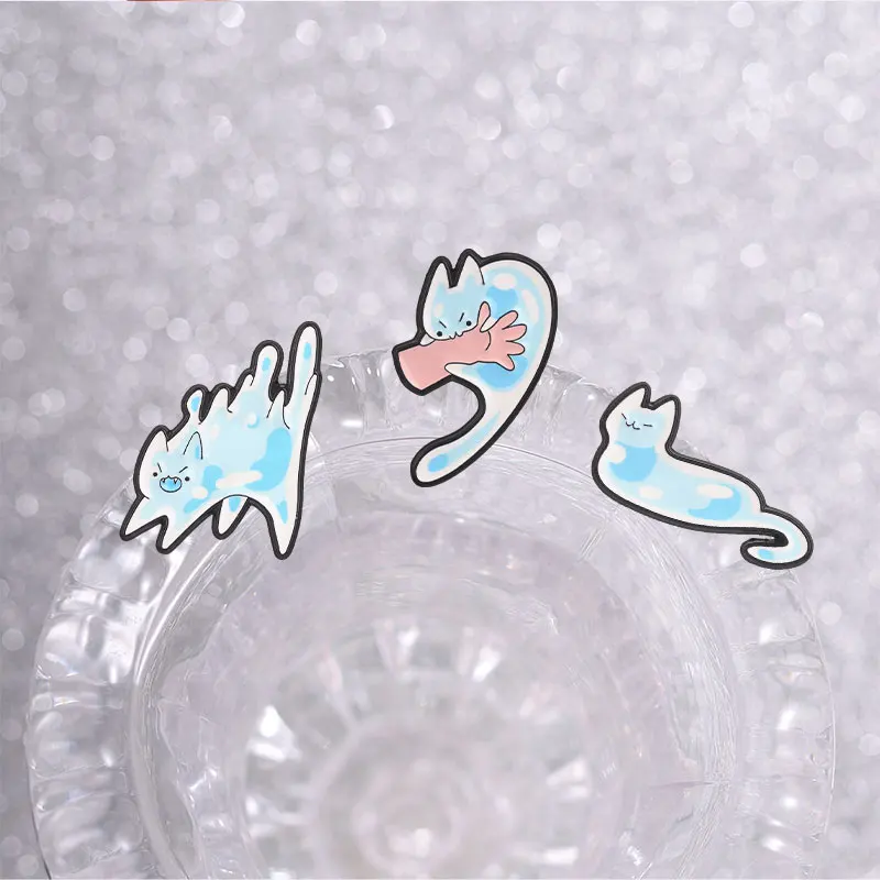 Adorable Blue Spotted Slime Cat Enamel Pin - Kawaii Cartoon Kitten Brooch
