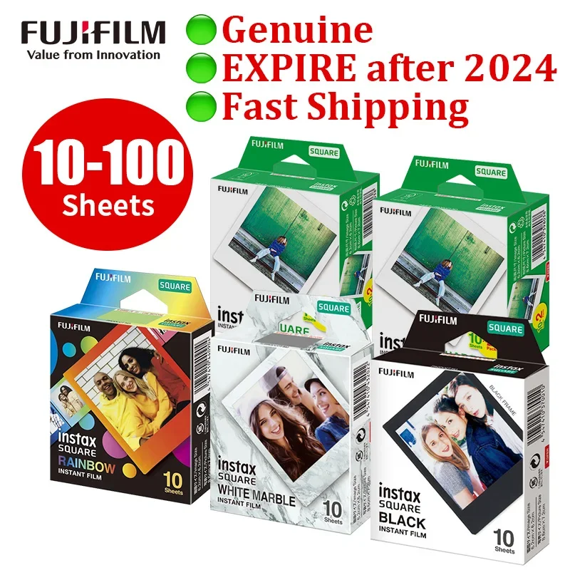 

Original Fujifilm Instax Square Film Instant Photo Paper 10-100 Sheets for Fuji SQ1/6/10/20 Cameras SP3/SQ Link Instax Printer