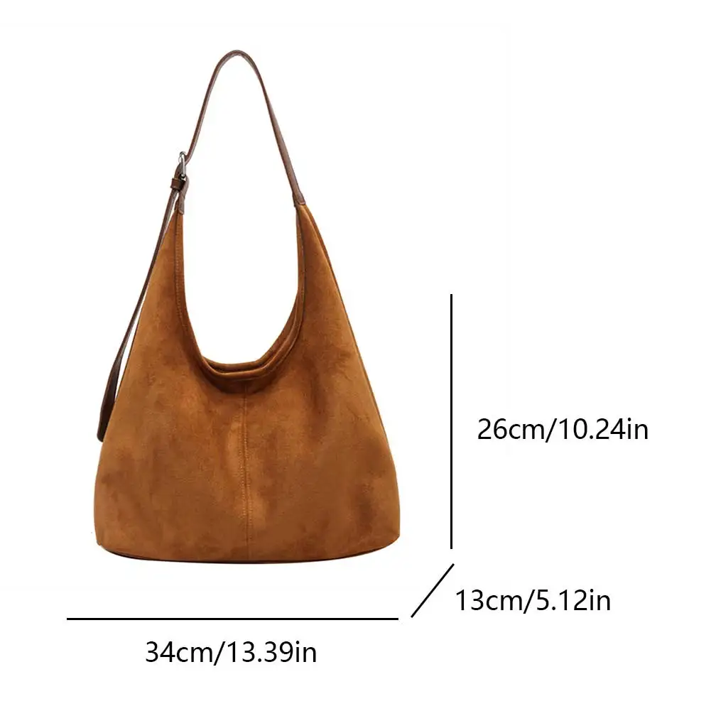 Women Suede Shoulder Bag Fashion Tote Bag Solid Color Stylish Crossbody Bag Adjustable Strap Top Handle Bag Daily Commuting Bag