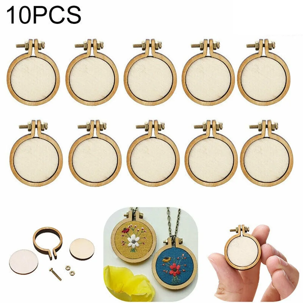Mini cerceau de broderie en bois, anneau, cadre en point de croix, artisanat, bricolage pour aiguilles, peinture sur tissu, décoration murale, 10 pièces/ensemble 1