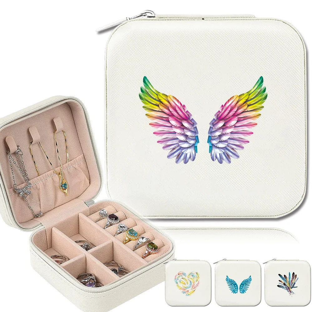 

Desktop Drawer Necklace Ring Seat Jewelry Storage Box with Zipper Bracelet Earrings Feather Pattern Series Jewelry Storage Box