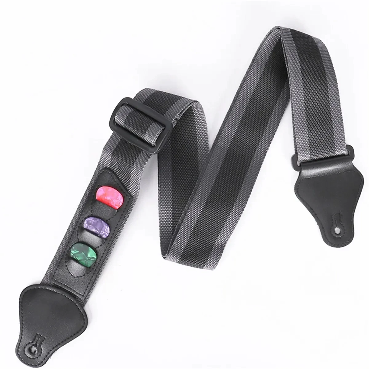 Miwayer Gitarrengurt aus PU-Leder, verstellbarer Schultergurt mit 3 Gitarrenplektren, Aufbewahrungstaschenhalter für E-Bass und Akustikgitarre – Detail 6