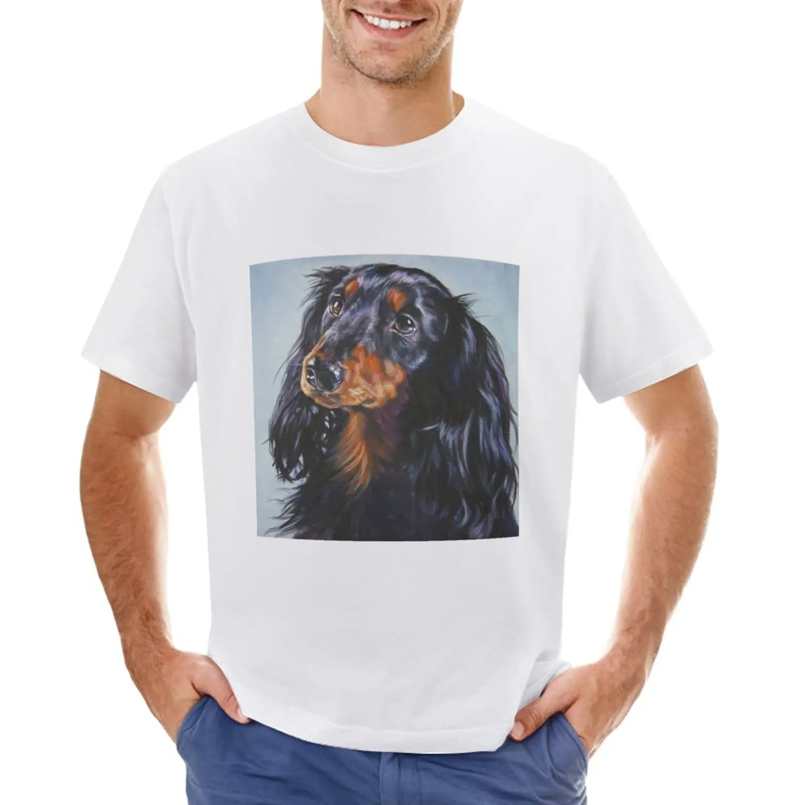

Dachshund Fine Art Painting T-Shirt hippie clothes tops Short sleeve tee men