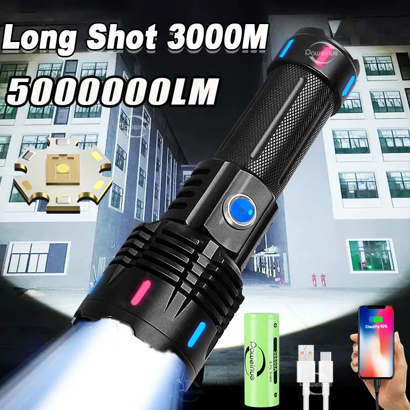 

Ultra Powerful LED Flashlight White Laser High Power Torch Light 3000M Tactical Flash Lights XHP360 Super Long Shot Work Lantern