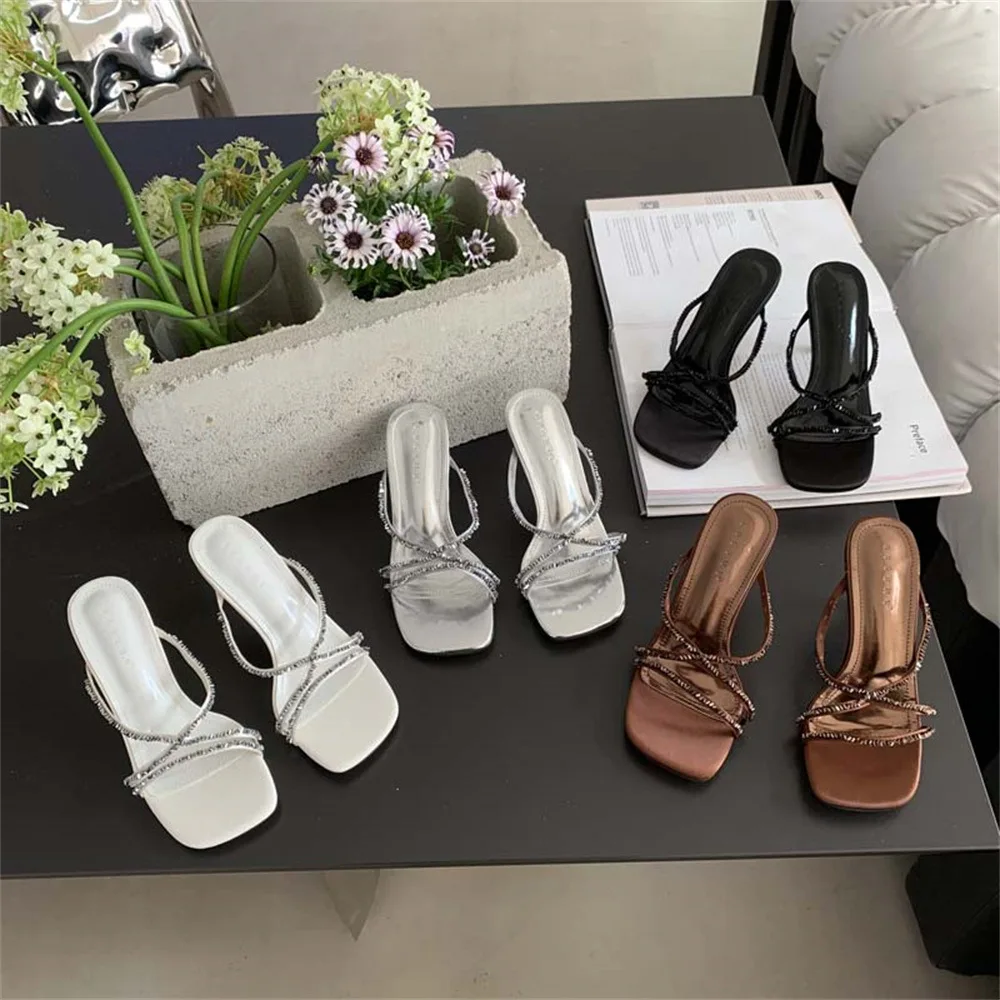 

Shoes Slippers Heels Square Toe Low Rubber Flip Flops Slides Slipers Women High Thin Hawaiian 2024 PU Rome Bling Pumps Fabric
