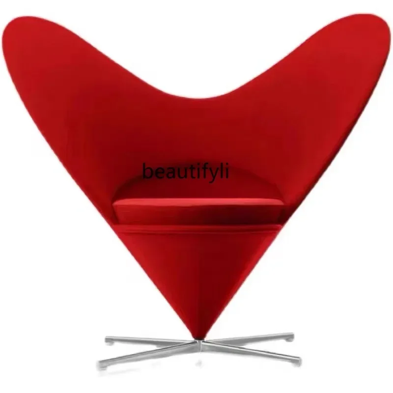 

Nordic Light Luxury Designer Minimalist Single Heart-Shaped High Back Lounge Chair Red Fabric Single-Seat Sofa Chair