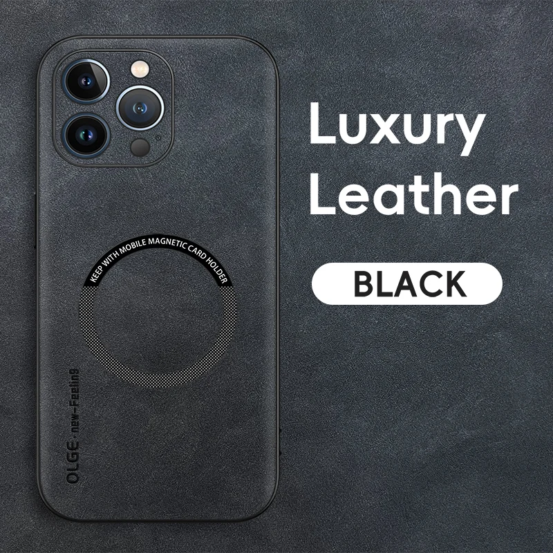 Magnetic Retro Leather Soft Phone Case with Wireless Charging Compatibility