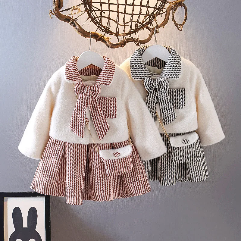 

Girls Dresses Clothes Sets Autumn Winter Kids Woolen Velvet Coats Dress 2pcs Party Suit For Baby 1 To 6 Years Old Kids Outfits