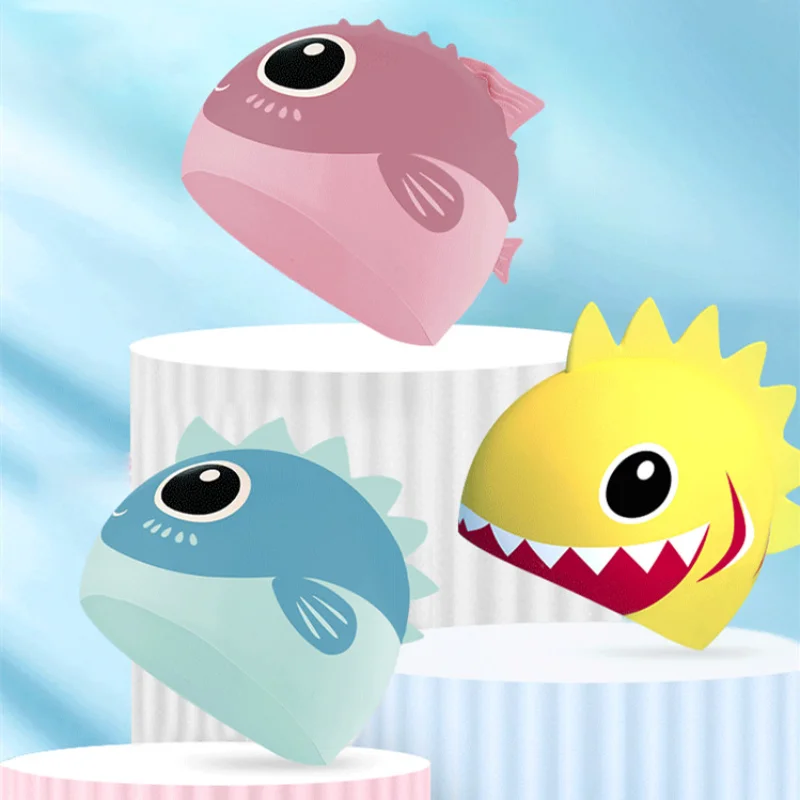 Cute Cartoon Dinosaur Kids Swimming Caps Boys Girls Swimming Cap Soft Silicone High Elastic Waterproof Children Swimming Cap 2