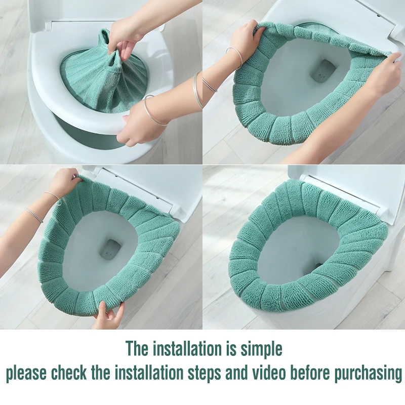 Winter Warm Toilet Seat Cover Mat Bathroom Toilet Pad Cushion with Handle Thicker Soft Washable Closestool Warmer Accessories 3
