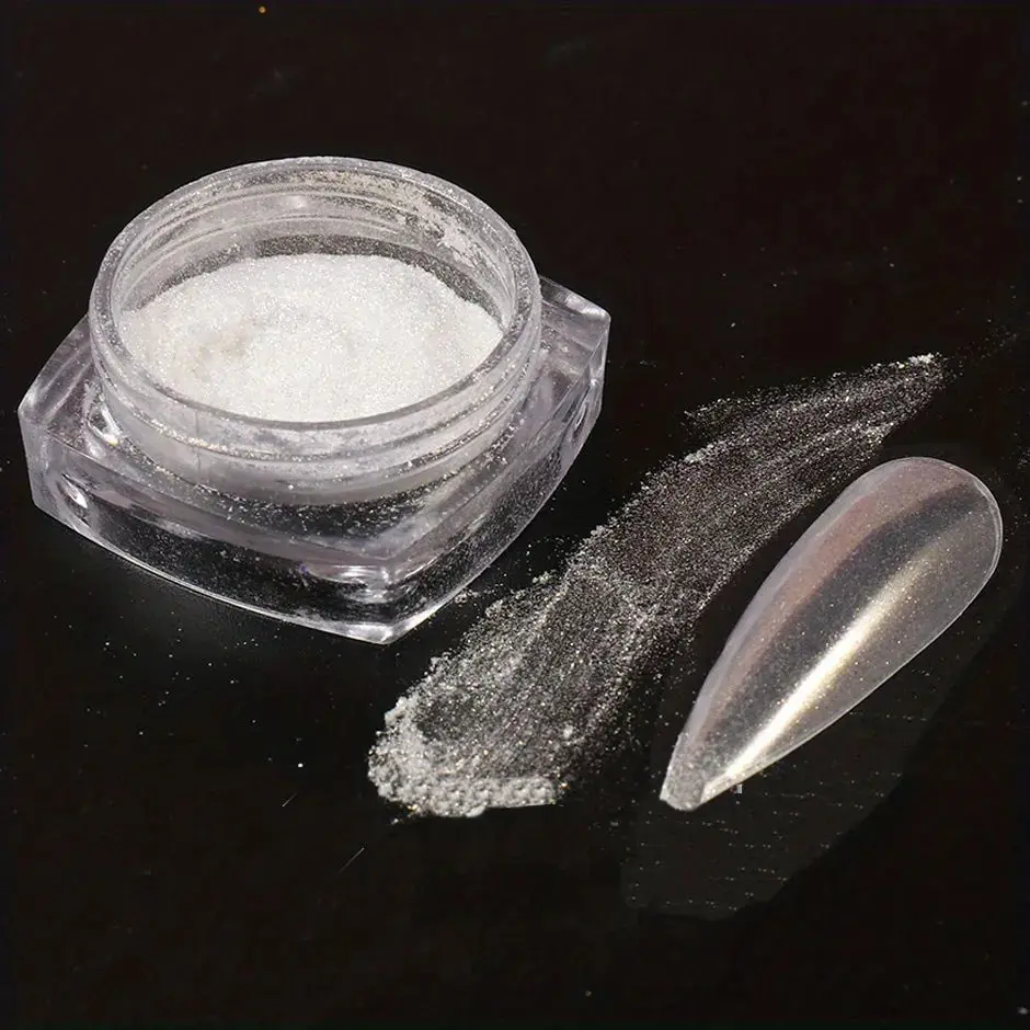 Nail Powder 1Box White Chrome Mirror Mermaid Sparkling Pearl Nail Art Nickel