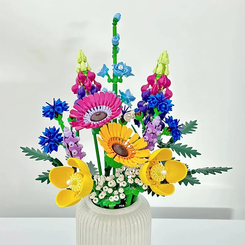 Creativ 로맨틱 야생화 꽃다발 꽃 빌딩 블록, 10313 식물 장식 조립 벽돌, 어린이 장난감 선물, 여아