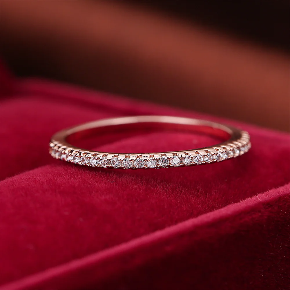 Single Row Stone Wedding Band Rings For Women Rose Gold Simple Fashion Stackable Thin Ring Engagement Jewelry wedding rings,engagement rings,stone rings,fashion rings,gold rings,stackable rings,fashion ring,finger rings