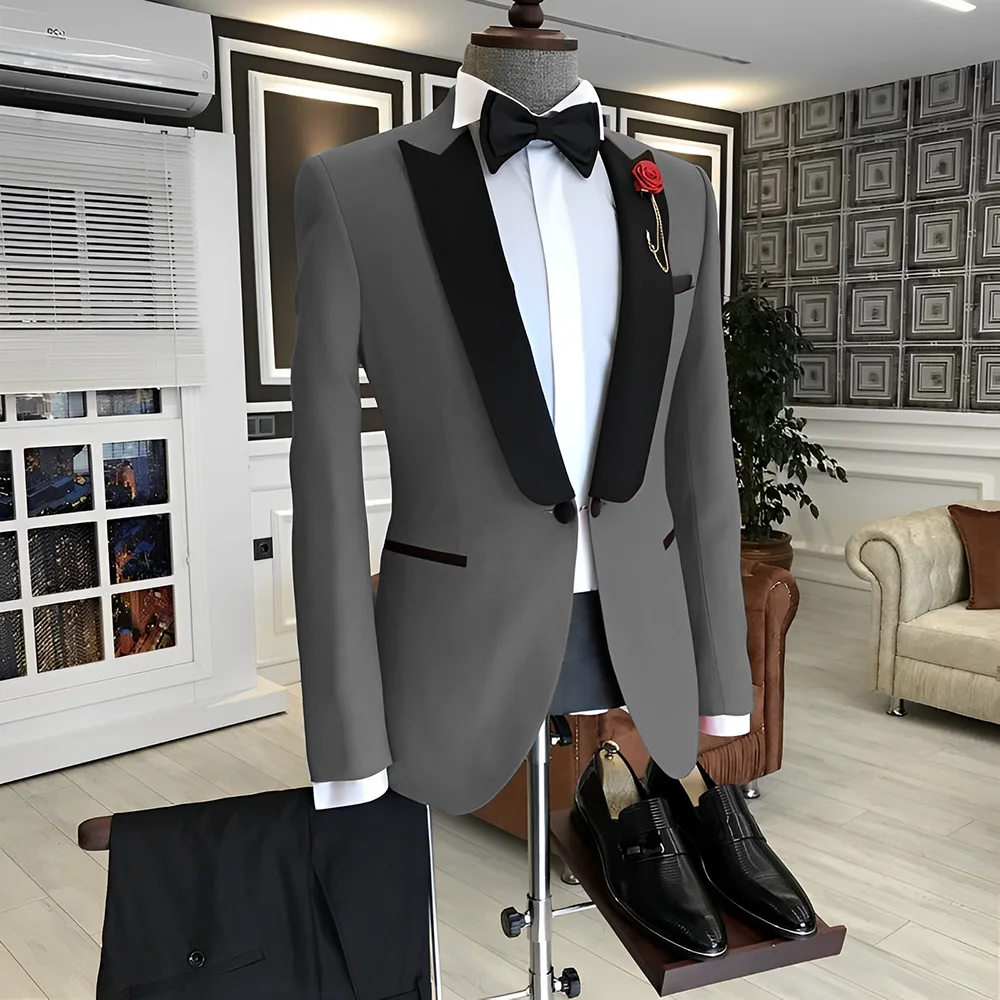 Men's Wedding Tuxedo 2 Piece Set Jacket Pants Tie Suit XS-5XL
