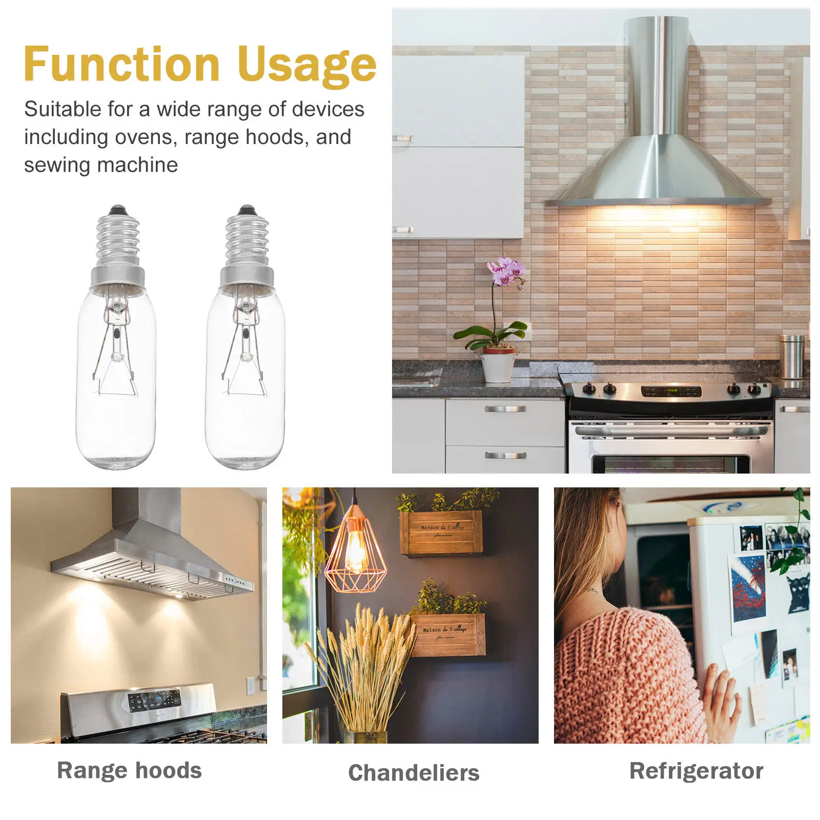 2Pcs E14 가전제품 전구 스토브 재봉틀용 고휘도 에너지 효율적인 레인지 후드 램프 교체