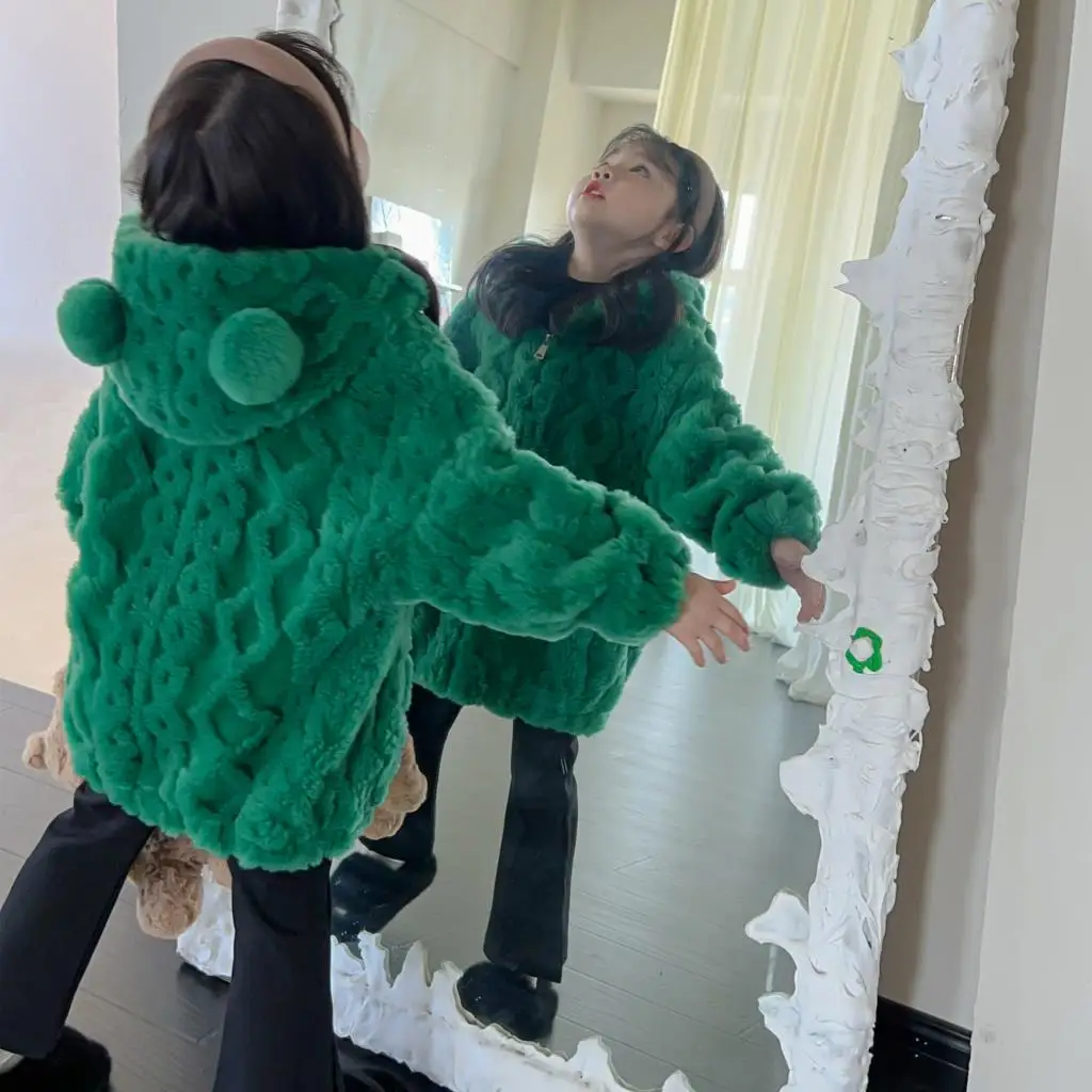 

Girls Real Fox Fur Coat Autumn Winter Luxury Knitted Fur Coat Children Double Long Sleeve Wool Liner Jackets For Kids