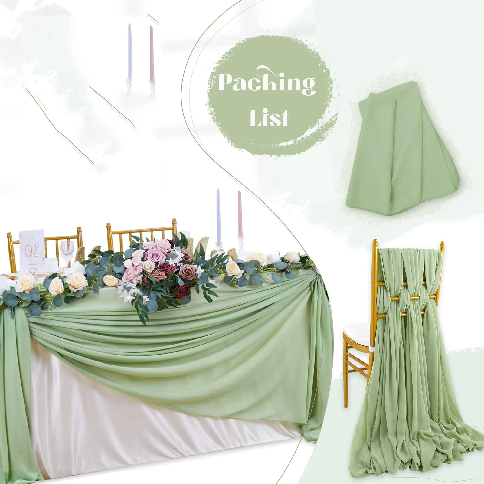 Chiffon Table Runner Gauze Vintage Romantic Wedding Chair Sashes Birthday Party Baby shower Ceremony Banquets Arches Cake Decor 4