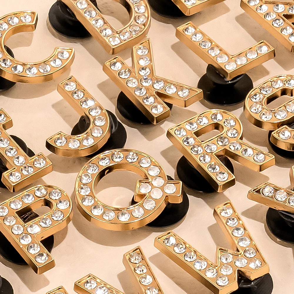 1pcs Letters Luxury Shoe Charms Alphabet Shoe Decorations Pins for Sandals Women Girls Gifts Bling Accessories