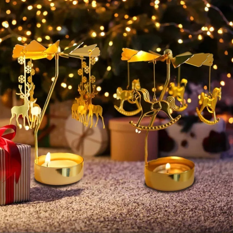 Candle Holders Rotating Metal Fairy Carousel
