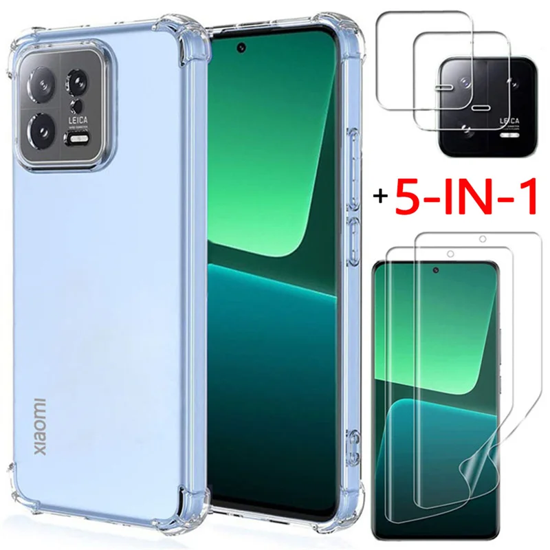 

silicone case + hydrogel film for mi 13 pro soft clear shockproof phone cases mi13 xiaomi 13 lite 5g cover xiaomi 13 pro case